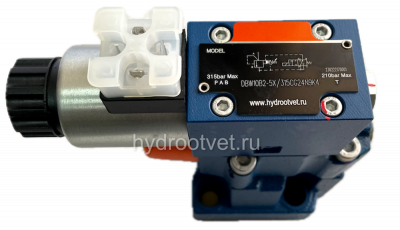 DBW10B2-5X/100CW220-50N9K4 - Предохранительный клапан Ду10 с давлением настройки до 100 бар, управление - X и Y - внутренние с разгрузкой B = открыт с электроуправлением W220
